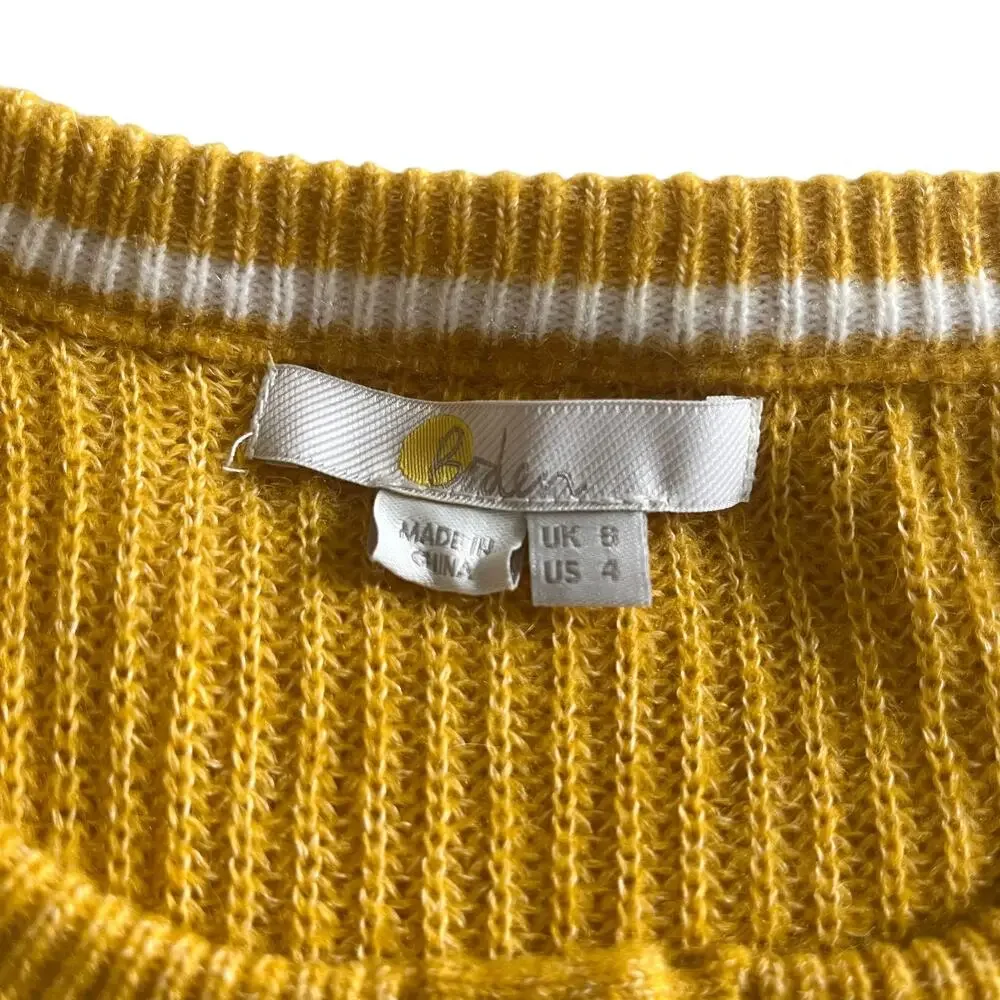 Boden Frill Collar Mustard Yellow Button Front Long Sleeve Sweater Size 4